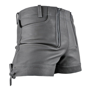 Shorts en cuir bleu taille haute pour homme avec fermeture éclair, style moto - Product Image 5
