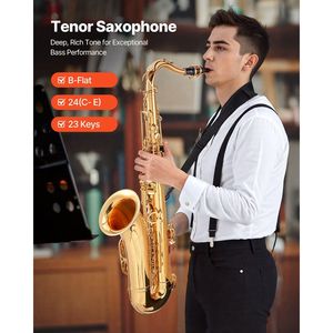 Kit per principianti sassofono tenore in ottone dorato in B Flat compreso bocchino con cinghie - Product Image 2