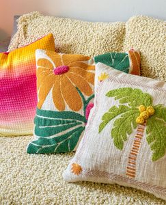 Floral Palm Tree Tufted Cotton Cushion Cover Square <b>Throw</b> <b>Pillow</b> Case For Sofa Couch Living Room Bedroom Home Decoration Textile - Product Image 1
