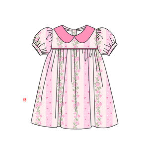 女の子ドレス女の子ドレス女の子用花柄プリントピンクバレンタインデースモック赤ちゃんドレス & アウトフィット - Product Image 1