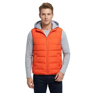 Gilet matelassé orange pour homme, col montant, fermeture éclair, rembourrage en duvet, coupe-vent, vêtement d'extérieur d'hiver, personnalisable, haute qualité, Bangladesh - Product Image 1