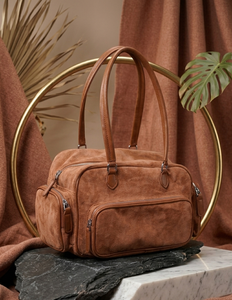 Brown Suede Soft Durable Fashion Shoulder <b>Handbag</b> Large Capacity Polyester Tote Bag Zipper Closure Multi Pocket Daily Easter - Product Image 3