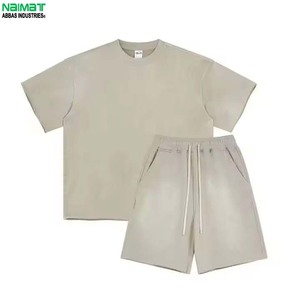 Conjunto de Camiseta y Pantalones Cortos de Algodón de Color Sólido para Hombre NBMAT, Cuello Redondo, Ropa Casual de Verano, Transpirable, Tejido de Punto - Product Image 3