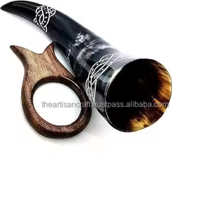 Authentic <b>Drinking</b> Horn with Wooden <b>Stand</b> for Viking Feasts Medieval Decor and Traditional Beverage Display by Artisan Craft - Product Image 4