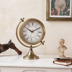 Nautical Roman Numeral Brass Gimbal <b>Clock</b> Antique Mantel Timepiece Vintage Desktop Office Decor - Product Image 2