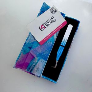 GETUP BROSONS 90 Degree Blue Stainless Steel Eyelash Tweezers <b>Precision</b> <b>Tool</b> with Custom Logo Packaging - Product Image 3
