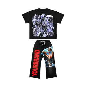 240 GSM Cotton T <b>Shirt</b> Pant Black <b>Flames</b> Custom DTG Screen Print Embroidery Streetwear Set 2 piece set - Product Image 4