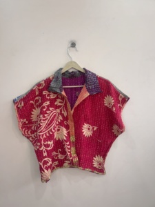 Reversible Patchwork Quilted <b>Jacket</b> Short Sleeve Autumn <b>Women's</b> Bohemian Style Woven Polyester Turn Down Collar - Product Image 4