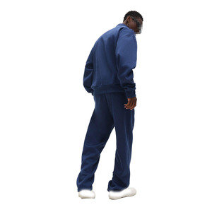Custom Logo Men's Quarter Zip Fleece Tracksuit Set Oversized Heavyweight Stand Collar <b>Sweat</b> <b>Top</b> and Relaxed Fit OEM Jogger Pants - Product Image 3