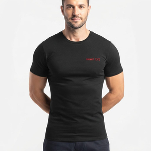 T-shirts de sport pour hommes, coupe slim, tissu doux, nouveau design de qualité, couleur noire, avec logo personnalisé. - Product Image 3