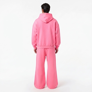 Conjunto Deportivo de Dos Piezas para Hombre, de Alta Calidad, en Algodón y Felpa, Color Sólido, Sudadera con Cremallera Completa y Pantalones Jogger de Pierna Ancha, Ropa Casual - Product Image 4