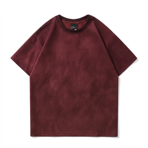 Drop Shoulder Oversized 100% <b>Polyester</b> <b>Tshirt</b> Regular Color Black <b>Tshirt</b> Casual 280gsm Suede Wool Half Sleeve <b>Tshirt</b> - Product Image 2