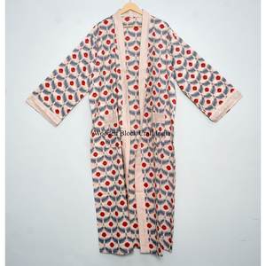 Peignoir Kimono pour femme, 100% coton, doux, imprimé numérique, col en V, longueur intégrale, manches longues, respirant, séchage rapide, été - Product Image 3