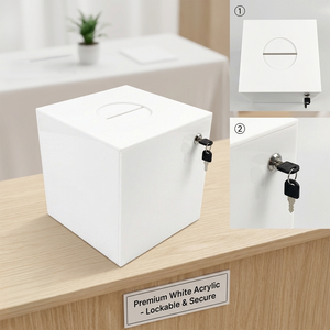 Mejor Proveedor de Caja de Donaciones de Acrílico Blanco Opaco 150x150x150mm, Caja de Seguridad para Donaciones, Votaciones y Dinero en Efectivo, Decoración para el Hogar, Fabricante B2B - Product Image 5