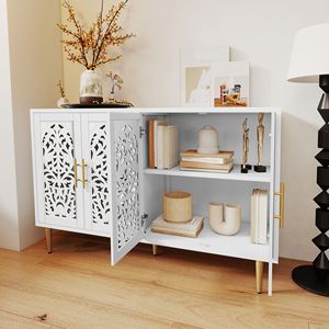 Buffet vintage en bois sculpté de 47,8 pouces, 4 portes, avec rangement, pour salon et salle à manger - Product Image 2