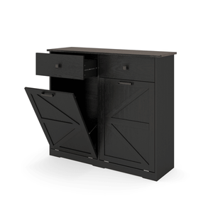 Farmhouse-Style Free Standing 20-Gallon Trash Cabinet Black Double Tilt Out with Hideaway Drawer B Kitchen Storage Recycling Bin - Product Image 6