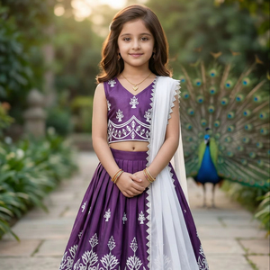 Shoryam mode filles violet brodé parole longueur Lehenga Choli enfants indien traditionnel ethnique robe de soirée de mariage ensemble - Product Image 1