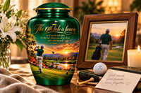 Urne funéraire en métal de style américain classique pour cendres humaines, commémorative pour adulte, pour les amateurs de golf, personnalisable, 200 pouces cubes