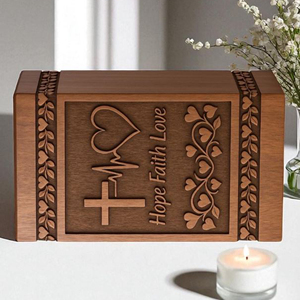 Personalized Rosewood Cremation Urn: Hope, Faith, Love, Cross & Heart wooden urn for ashes Memorial Keepsake by AYAANS - Product Image 3