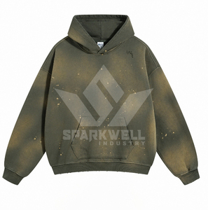 Sweat-shirt à capuche surdimensionné noir pour homme Sparkwell Industry, 100% coton, tissu molletonné français, imprimé, poche avant, vêtement décontracté pour l'automne - Product Image 2