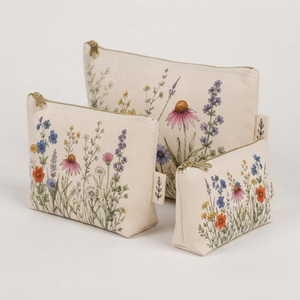Ensemble de trousses à fermeture éclair en jute à motifs floraux, écologiques, imprimés botaniques, taille personnalisée, grande capacité, pour voyage, rangement, articles de toilette, sac cadeau - Product Image 3