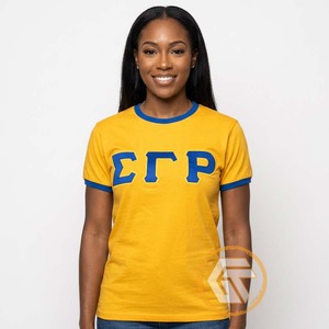 T-shirt sur mesure pour femmes de la sororité Sigma Gamma Rho, 100 % jersey, manches courtes, coupe classique, col rond, séchage rapide, collection Été - Trésors Grecs - Product Image 3