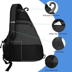 Durable Sports <b>Backpack</b> with Racket Pocket Protective Black Nylon Racket Bag for Tennis Squash and Badminton - Product Image 2
