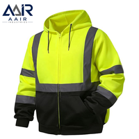 Veste de sécurité à capuche en polyester noir haute visibilité, fermeture éclair réfléchissante, vêtements de travail, logo personnalisé, uniforme pour les équipes de construction et de travaux routiers