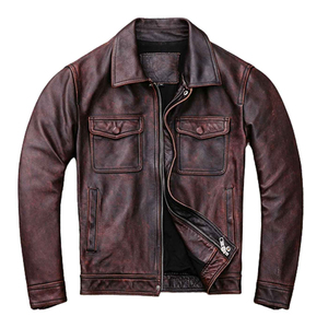 2026 New Premium Quality <b>Men's</b> Vintage Style Distressed Faded Genuine <b>Leather</b> Windproof Stand Collar Winter Jacket OEM Serviced - Product Image 1