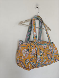 Sac de voyage unisexe à imprimé floral jaune, sac de voyage en coton matelassé, fermeture à glissière, doubles poignées, léger, 20-35L, sac de sport pour le week-end - Product Image 2