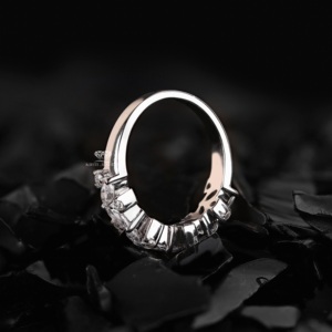 Marquise and Round Lab Grown Diamond <b>Wedding</b> Band 14K Gold Half Eternity Matching Stackable Bridal Anniversary Jewelry Supplier - Product Image 5