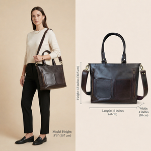 Women Genuine Leather Tote Bag, Shoulder Handbag with Dual Adjustable Detachable Straps, Zipper Work Travel Purse(Dark Brown) - Product Image 6