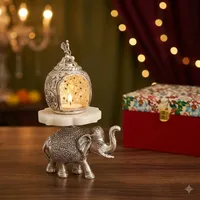 Porte-bougie en forme d'éléphant avec plateau en marbre et boîte