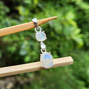Dos colgantes de piedra lunar para collar, colgantes y abalorios de joyería fina de Plata de Ley 925, suministro al por mayor hecho a mano con dos piedras preciosas - Product Image 1