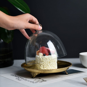 Simple Golden Brass <b>Cake</b> Platter With Glass Dome <b>Cover</b> Round Dessert Display <b>Stand</b> For Birthday Wedding Parties Supply - Product Image 2