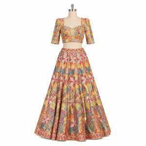 Luxury Designer Wedding Lehenga Choli | Multicolor <b>Sequin</b> Crystal Embroidery Bridal Wear Floor Length A Line Party Gown Dress - Product Image 1