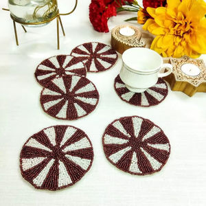 Posavasos redondo de cuentas de vidrio con patrón de rayas en espiral, hecho a mano, resistente al calor, para bebidas, para cocina, comedor, cafetería, bar. - Product Image 1