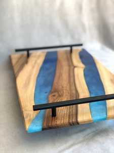 Premium Artisan <b>Epoxy</b> Resin & Solid Wood Serving Tray with Stylish Black Metal Handles for Dining, Entertaining & Home Display - Product Image 3