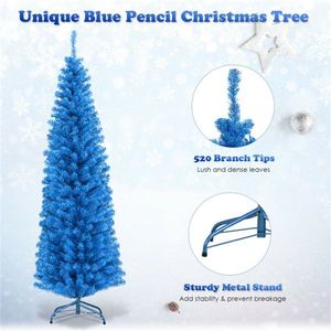 Albero di Natale Artificiale in PVC Ecologico da 180 cm con 520 Punte a Forma di Matita Blu e Robusto Supporto in Metallo - Product Image 5