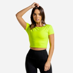Women's Brown <b>Crop</b> <b>Top</b> Short Sleeve Crew Neck Solid Color Sporty Fit Knitted Breathable Spring Summer Style - Product Image 6