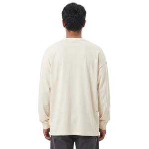 T-shirts à manches longues pour hommes en coton blanc crème chaud, brodés, coupe ample et oversize, col rond doux - Product Image 2