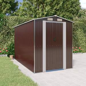 Dark Brown 75.6"x140.6"x87.8" Galvanized Steel <b>Garden</b> <b>Shed</b> for <b>Storage</b> - Product Image 1