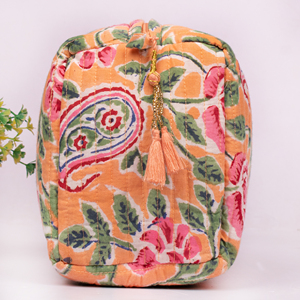 Beautiful Summer <b>Makeup</b> Bag Cotton Quilted Block Printed Zipper Closer Gift For Her Handmade Toiletry Cosmetic Organizer Pouches - Product Image 4