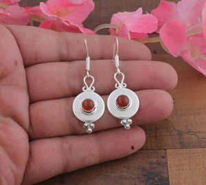 925 <b>Sterling</b> <b>Silver</b> Gold Plated Blue Lace Agate Vintage Engagement Anniversary Disc Drop Earrings | Wholesale Handcrafted - Product Image 4