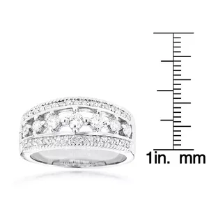 Bague de fiançailles et de mariage classique en or plaqué 18 carats avec trois rangées de diamants cultivés en laboratoire, sertie pavé brillant, pour femme, modèle EtherStar Jewels 8gm - Product Image 5