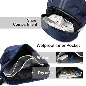 <b>Drawstring</b> <b>Backpack</b> with Wide Shoulder Straps Waterproof Oxford Fabric Durable Zipper Blue Sports Bag Gym Outdoor Use 30-40L - Product Image 3