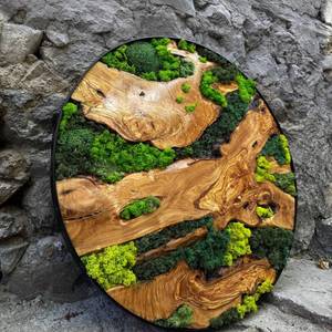 Arte de Pared de Musgo Natural en Madera Moderna, Tamaño Personalizado, Arte de Pared de Musgo Preservado con Madera Natural, Decoración Verde de Lujo Hecha a Mano para Hogar y Oficina - Product Image 5