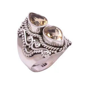Bague en argent sterling 925 faite à la main avec des pierres précieuses bijoux fins avec citrine naturelle Style classique en vrac en gros pour les fiançailles - Product Image 1