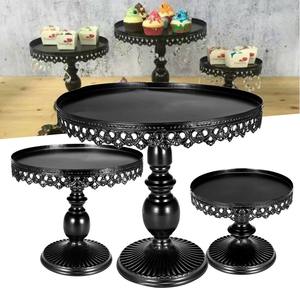 Ensemble de 3 supports à gâteaux en métal noir faits à la main, formes rondes, différentes tailles, vaisselle élégante, support à dessert pour toutes les occasions - Product Image 1
