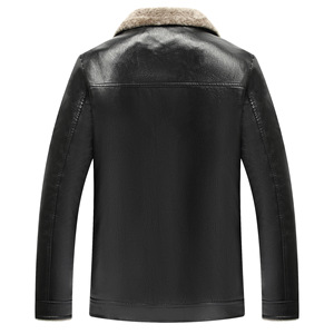 Veste en cuir marron pour homme, manches longues, coupe-vent, doublure polaire chaude pour l'hiver - Product Image 4
